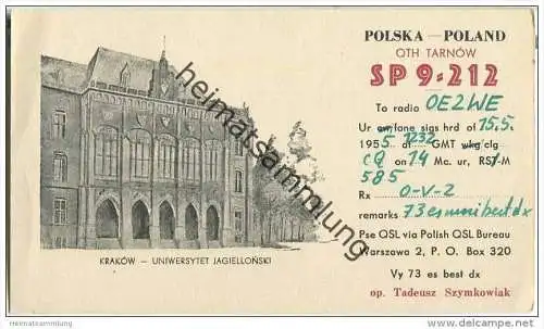 QSL - QTH - Funkkarte - SP9-212 - Polska - Tarnow - 1955