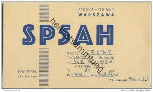 QSL - QTH - Funkkarte - SP5AH - Polska - Warszawa - 1956