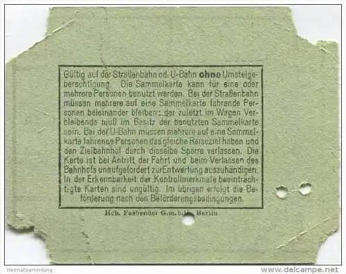 Deutschland - Berlin - Sammelkarte für 5 Fahrten 1943 - auf Strassenbahn oder U-Bahn ohne Umsteigeberechtigung - Preis 1