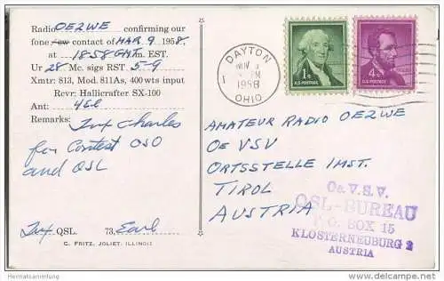 QSL - QTH - Funkkarte - W8ZOK - USA - Ohio - Dayton - 1958