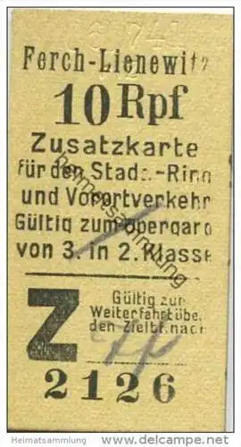 Deutschland - Berlin - Ferch-Lienewitz 1941 10Rpf. - Zusatzkarte für den Stadt- Ring und Vorortverkehr - Gültig zum