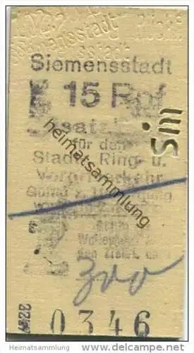Deutschland - Berlin - Siemensstadt 15Rpf. - Zusatzkarte für den Stadt- Ring und Vorortverkehr - Gültig zum Übergang