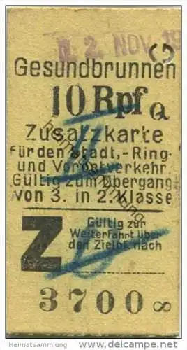 Deutschland - Berlin - Gesundbrunnen 10Rpf. - Zusatzkarte für den Stadt- Ring und Vorortverkehr - Gültig zum Übergan