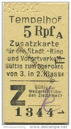 Deutschland - Berlin - Tempelhof 1941 5Rpf. - Zusatzkarte für den Stadt- Ring und Vorortverkehr - Gültig zum Übergan