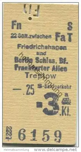 Deutschland - Berlin - Friedrichshagen und Schlesischer Bahnhof Treptow - S-Bahn Fahrkarte - 3. Klasse -.25