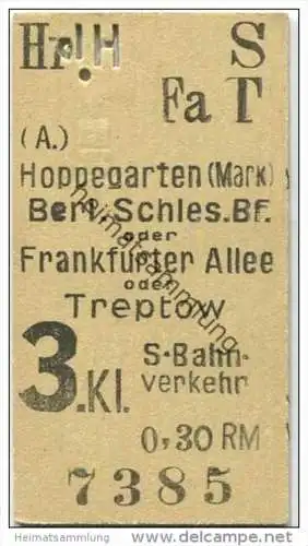 Deutschland - Berlin - Hoppegarten (Mark) Schlesischer Bahnhof oder Frankfurter Allee - oder Treptow - S-Bahn Fahrkarte