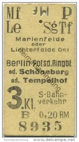 Deutschland - Berlin - Marienfelde oder Lichterfelde Potsdamer Ringbahn oder Schöneberg - S-Bahn Fahrkarte - 3. Klasse 0