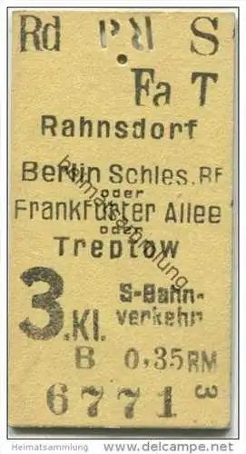 Deutschland - Berlin - Rahnsdorf Schlesischer Bahnhof oder Frankfurter Allee oder Treptow - S-Bahn Fahrkarte - 3. Klasse