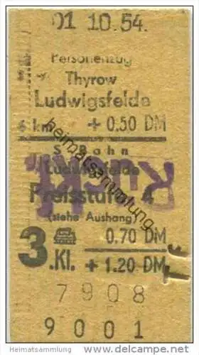 Deutschland - Berlin - Thyrow Ludwigsfelde - S-Bahn Preisstufe 4&nbsp; - Kombi-Karte 1954 - Personenzug S-Bahn - 3. Klas