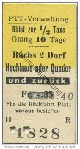 Schweiz - Schweizerische PTT-Betriebe - Buchs 2 Dorf Hochhaus oder Quader und zurück - PTT-Verwaltung - 1/2 Taxe - 1960