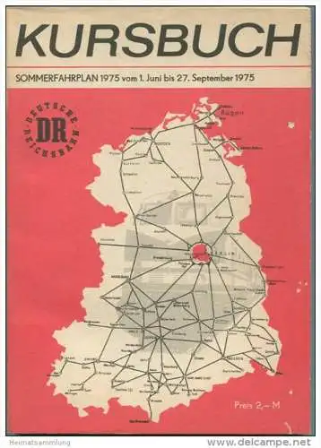 Kursbuch der Deutschen Reichsbahn - Sommerfahrplan 1975 mit Übersichtskarte und Lesezeichen - Binnenverkehr - Ministeriu
