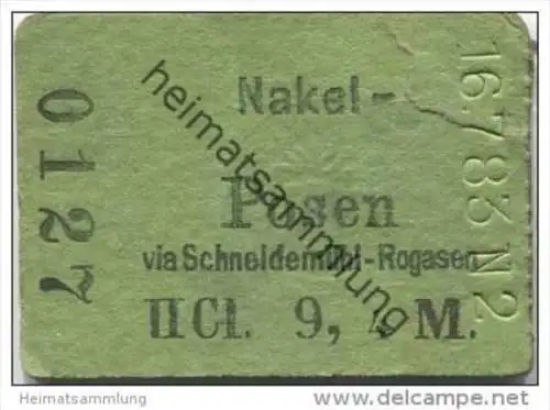 Polen - Posen - Nakel - Posen via Schneidemühl-Rogasen - Fahrkarte 2. Cl. 9,4M. 16.7.83 N2