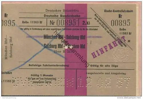 Österreich - Österreichisches Verkehrsbüro - Fahrkarte 2. Klasse 1957 - Inhalt: Wien Westbf.-Salzburg Hbf. Hin- und Rück