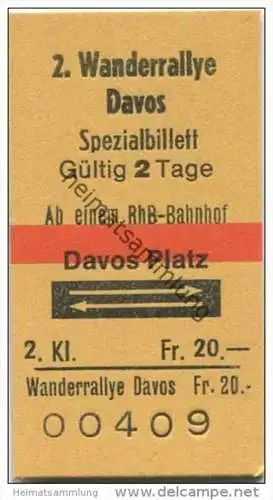 Schweiz - 2. Wanderrallye Spezialbillett ab einem RhB Bahnhof - Davos Platz - Fahrkarte 2. Klasse