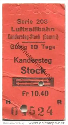 Schweiz - Kandersteg Stock und zurück - Luftseilbahn - 1986 Fahrkarte Fr. 10.40