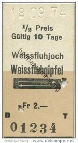 Schweiz - Weissfluhjoch Weissfluhgipfel und zurück - Luftseilbahn - 1/2 Preis - 1974 Fahrkarte Fr. 2.-