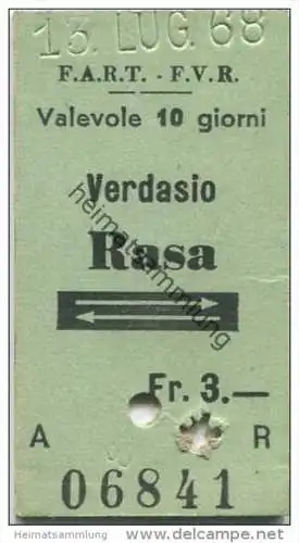 Schweiz - Verdasio Rasa - F.A.R.T. Ferrovie autolinee regionali ticinesi - 1968 Fahrkarte Fr. 3.-