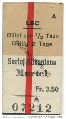 Schweiz - Surlej-Silvaplana Murtel - LSC Surlej-Silvaplana-Corvatsch AG - Billet zur 1/2 Taxe 1966 Fr. 3.50