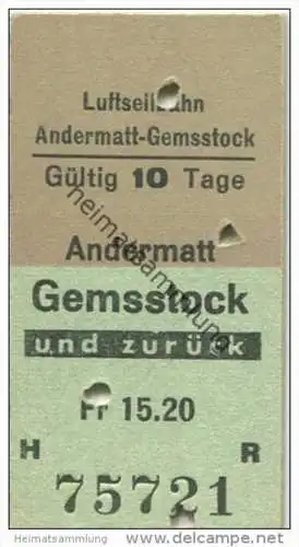 Schweiz - Andermatt Gemsstock und zurück - AGS Andermatt Gotthard Sportbahnen AG - Luftseilbahn - Fahrkarte Fr. 15.20