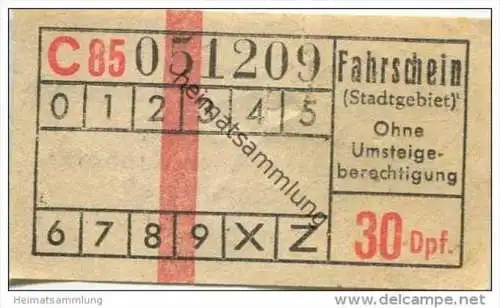 Deutschland - Hannover - Überlandwerke und Strassenbahnen Hannover AG - Fahrschein 30Dpf.