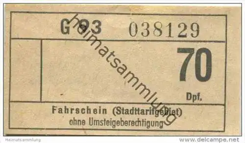 Deutschland - Hannover - Hannoversche Verkehrsbetriebe ÜSTRA AG - Fahrschein 70 Dpf