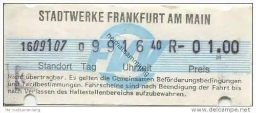 Deutschland - Frankfurt am Main - FVV Stadtwerke Frankfurt am Main - Fahrschein 1,00 DM