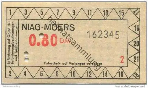 Deutschland - Moers - Niag Niederrheinische Verkehrsbetriebe AG - Fahrschein 0.80 DM