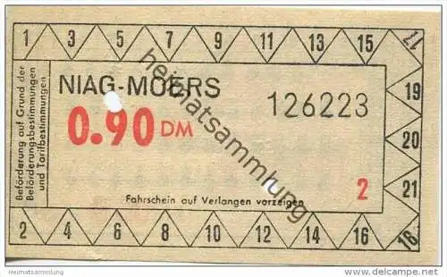 Deutschland - Moers - Niag Niederrheinische Verkehrsbetriebe AG - Fahrschein 0.90 DM