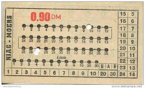 Deutschland - Moers - Niag Niederrheinische Verkehrsbetriebe AG - Fahrschein 0.90 DM