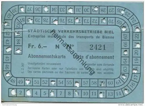 Schweiz - Biel - Städtische Verkehrsbetriebe Biel - Abonnementskarte Fr. 6.-