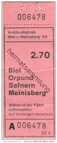 Schweiz - Biel - Autobusbetrieb - Biel-Meinisberg AG - Fahrschein Fr. 2.70