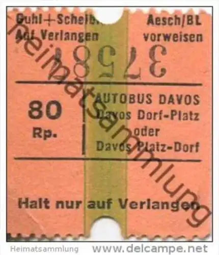 Schweiz - Davos - Autobus Davos Dorf-Platz oder Davos Platz-Dorf - Fahrschein 80Rp.
