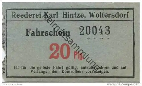 Deutschland - Reederei Karl Hintze - Woltersdorf - Fahrschein 20Pfg.