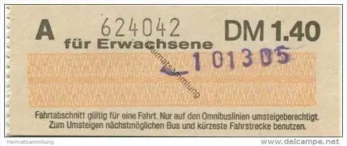 Deutschland - Konstanz - Stadtwerke Konstanz - Omnibus-Fahrschein DM 1.40