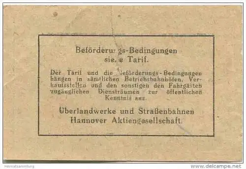 Deutschland - Hannover - Überlandwerke und Strassenbahnen Hannover AG - Fahrschein 25Pf. 1943