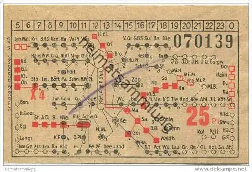 Deutschland - Hannover - Überlandwerke und Strassenbahnen Hannover AG - Fahrschein 25Pf. 1943