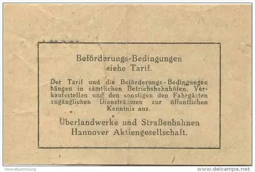 Deutschland - Hannover - Überlandwerke und Strassenbahnen Hannover AG - Fahrschein 25Pf. 1943