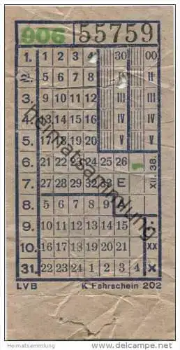 Deutschland - Leipzig - LVB - Leipziger Verkehrsbetriebe - Fahrschein 1938