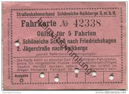Deutschland - Schöneiche Kalkberge - Strassenbahnverband Schöneiche Kalkberge GmbH - 5 Fahrten Fahrschein