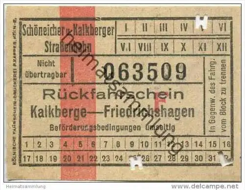 Deutschland - Schöneiche Kalkberge - Schöneicher und Kalkberger Strassenbahn - Rückfahrschein