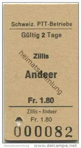 Schweiz - Schweizerische PTT-Betriebe - Zillis Andeer - Fahrkarte 1969