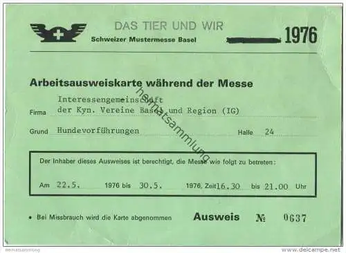 Schweiz - Basel - Das Tier und Wir 1976 - Interessengemeinschaft der Kynologischen Vereine Basel und Region