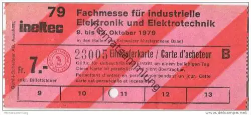 Schweiz - Basel - ineltec 1979 - Fachmesse für industrielle Elektronik und Elektrotechnik - Einkäuferkarte Fr. 7.-