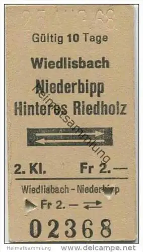 Schweiz - SBB - Wiedlisbach Niederbipp - Hinteres Riedholz - Fahrkarte 1968