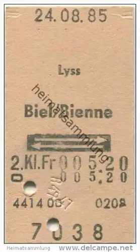 Schweiz - SBB - Lyss - Biel und zurück - Fahrkarte 1985