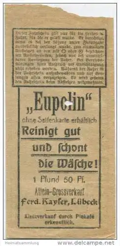 Deutschland - Lübeck - Lübecker Strassenbahn - Fahrschein 15Pfg. - rückseitig Werbung: Eupolin ohne Seifenkarte erhäl