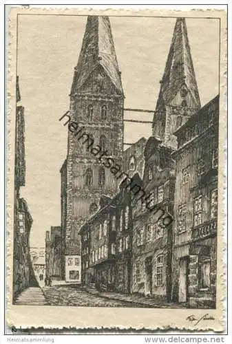 Lübeck - Alfstrasse - Marienkirche - Zeichnung Wilhelm Schodde