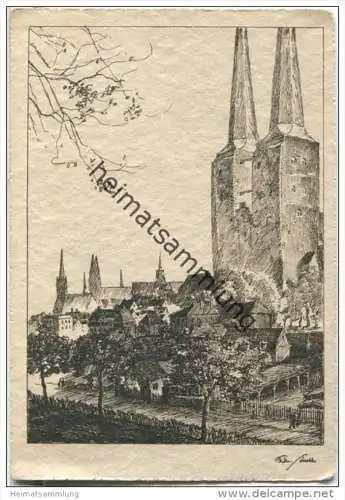 Lübeck - Blick vom Wall auf Dom - Zeichnung Wilhelm Schodde