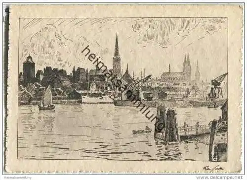 Lübeck - Hafen - Zeichnung Wilhelm Schodde