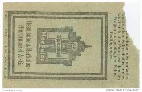 Kassel - Gr. Kasseler Strassenbahn Herkules Bahn Kasseler Omnibusgesellschaft - Fahrschein 15Pfg. - rückseitig Werbung H